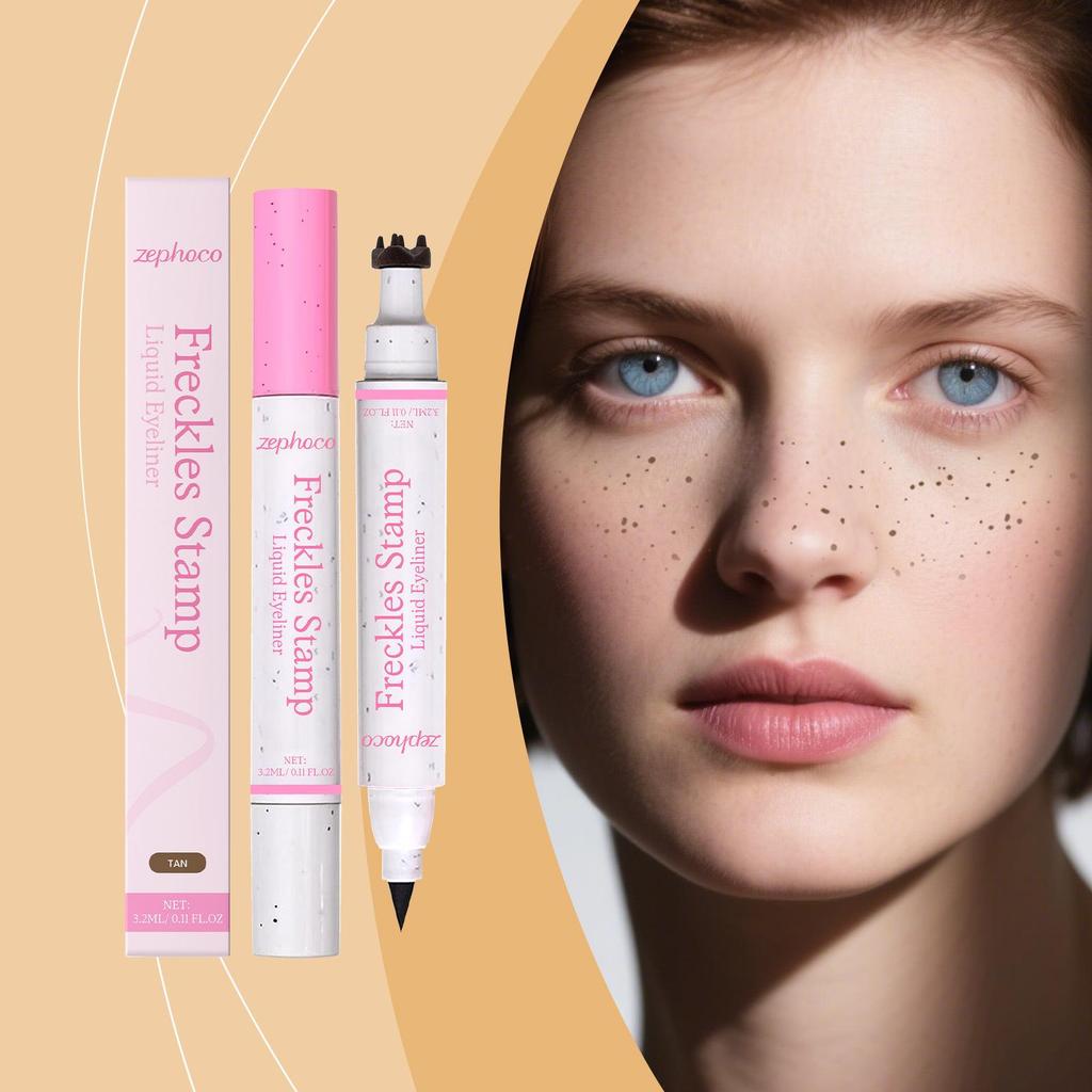 Zephoco Dual Waterproof Eyeliner & Freckle Pen, Light Brown - Smooth, Pigmented, Smudge-Resistant