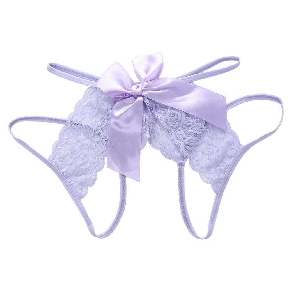 Bow Open Crotch Briefs Floral Embroidery Sheer Mesh Panties Fashion Lace Briefs  Ladies Girls