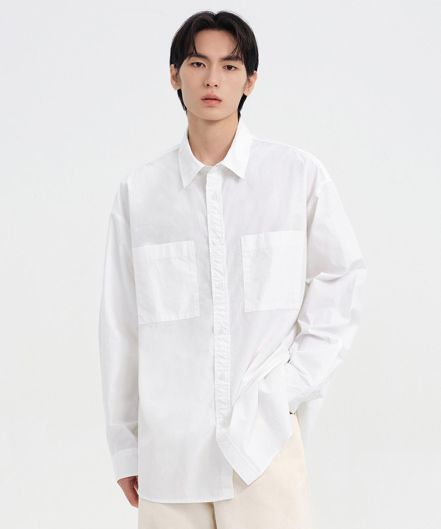 Musinsa Standard Oversized Washed Poplin Double Pocket Shirt [White] White/S