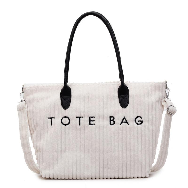 Wind new large-capacity shoulder bag women's satchel popular versatile strip velvet women's bag alphabet portable tote bag