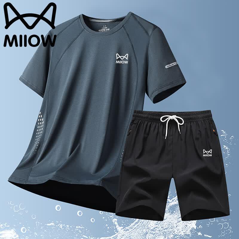 

MiiOW Men s Ice Silk T-shirt & Shorts Set L
