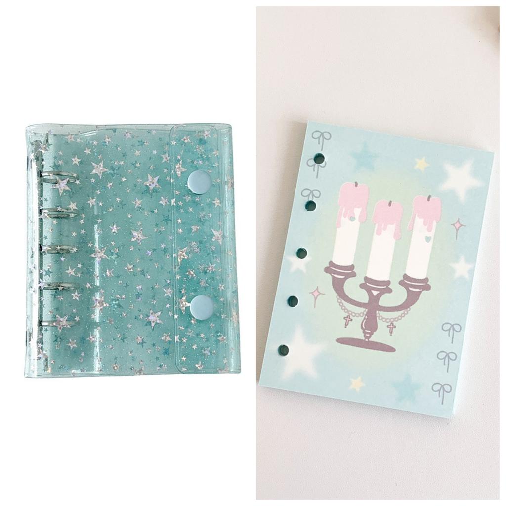 Transparent and Shiny M5 Star Loose-leaf Notebook for Students  Laser-etched and Colorful  Girls' Double Snap Closure Diary.