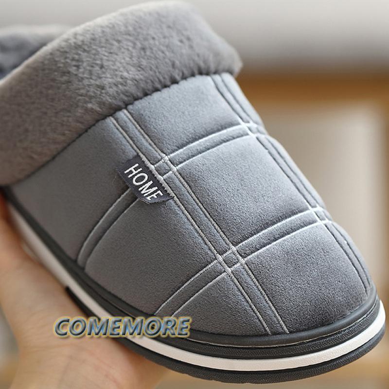 Men Slippers Winter Big Size 45-50 Warm Fur Slippers for Male Antiskid Suede Short Plush House Shoes Men Hot Sale Casual Comfort