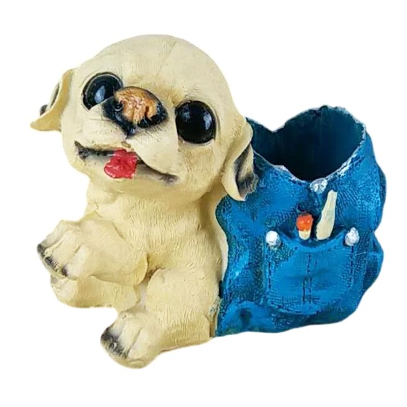 Dog Shape Pen Cup Resin Pencil Cup Desktop Pen Stand Makeup Brush Organizers Storage Box Table Ornament for Office Desk