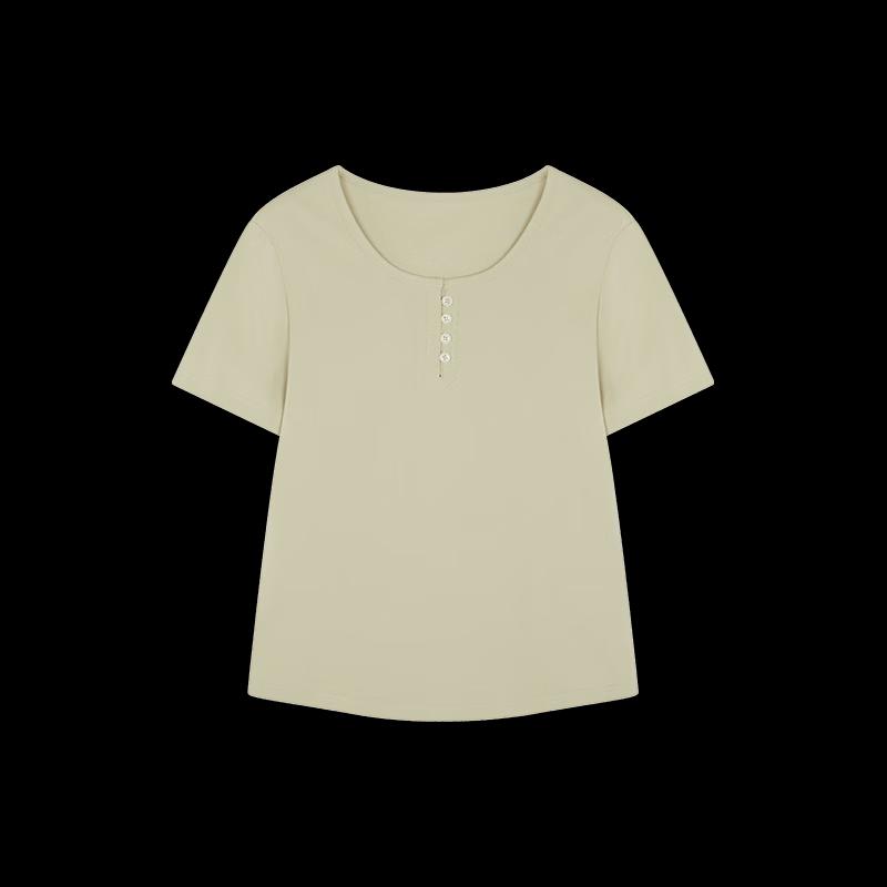 Mohanyimei Women's Casual Crew Neck Button T-Shirt