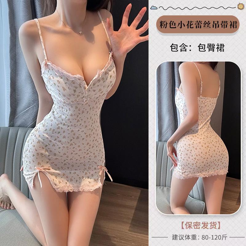 Sexy lingerie small floral sweet suspender fashion hottie lace sexy deep hip wrap dress