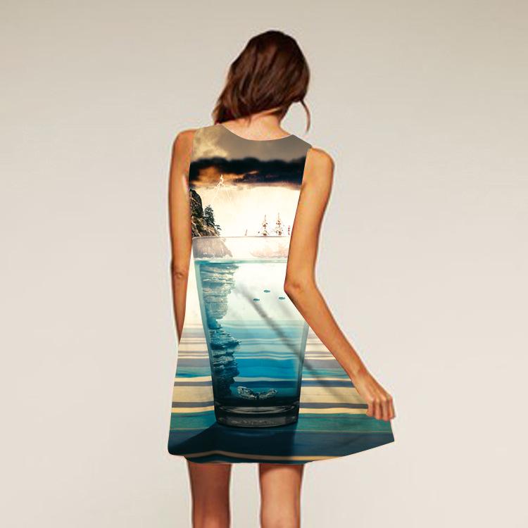 Europe Station Europe and the United States new digital printing crew neck hot-selling dress