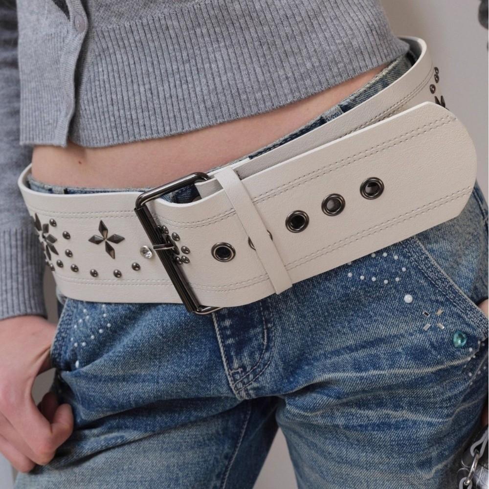 Vintage Leather Waist Belt Gothic Dress Jeans Belt Women's Rivet Belt  Waist Accessories