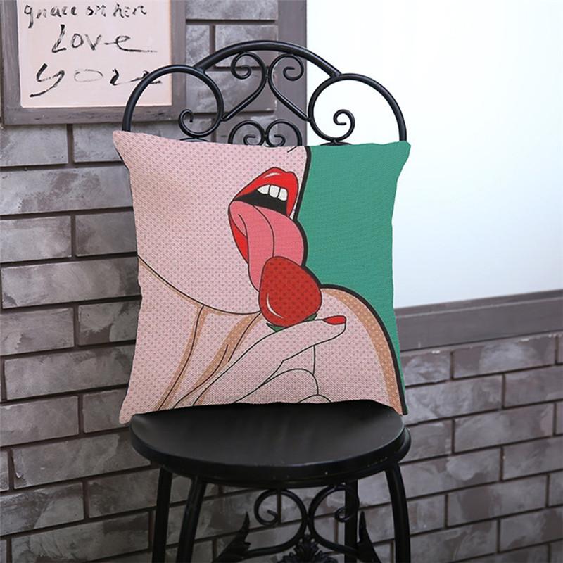 Pop Nordic Cotton Linen Throw Pillow Case Sexy Woman Lips Beautiful Girl Weep Comic Sofa Decoration Cushion Cover Cojines