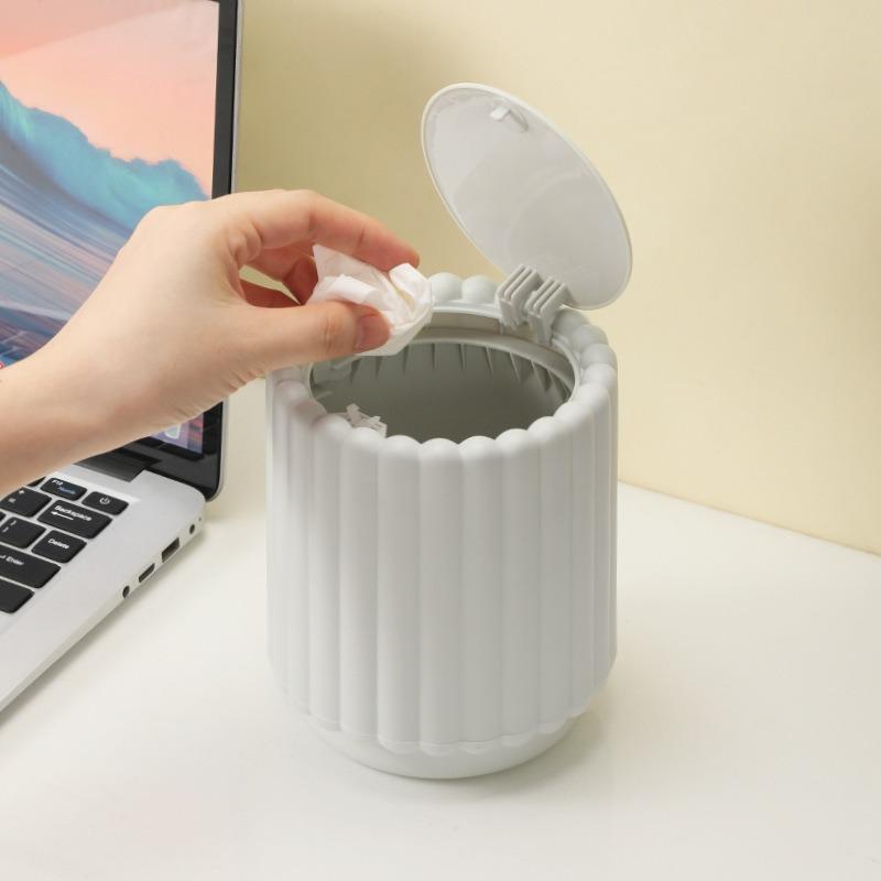 Desktop Trash Can with Lid and Press Type Spring Lid Storage Cleaning Bin