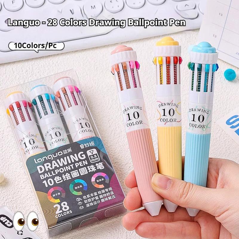Multicolor Ballpoint Pen Set 0.8mm 10-in-1 Colored Pens Fine Point Retractable Ballpoint Pens for Office School