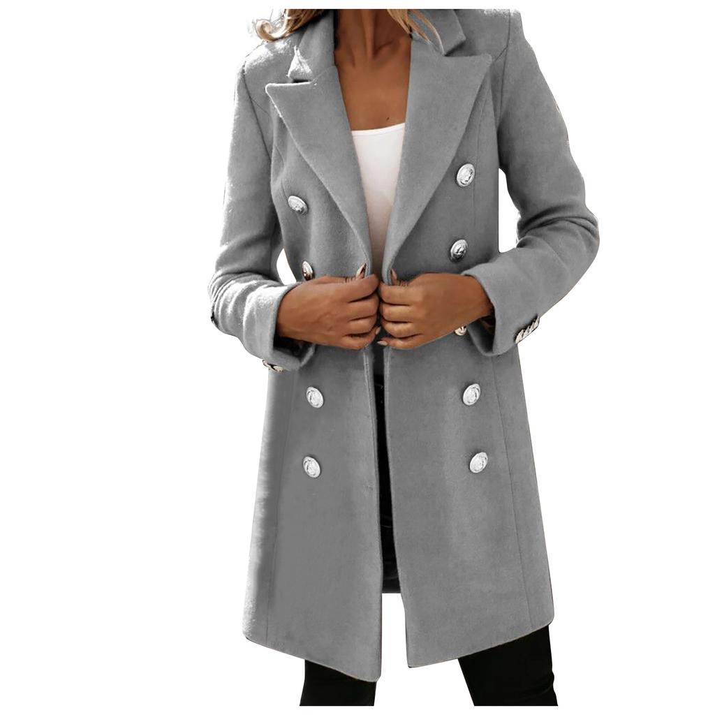 Women's  And Winter Long-Sleeved Suit Collar Double-Breasted Neko Jacket