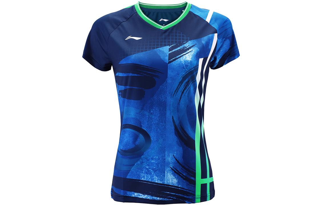 Li Ning T Shirts Women s Guangdong Blue V Neck Moderate Straight Fit AAYR194-1 S