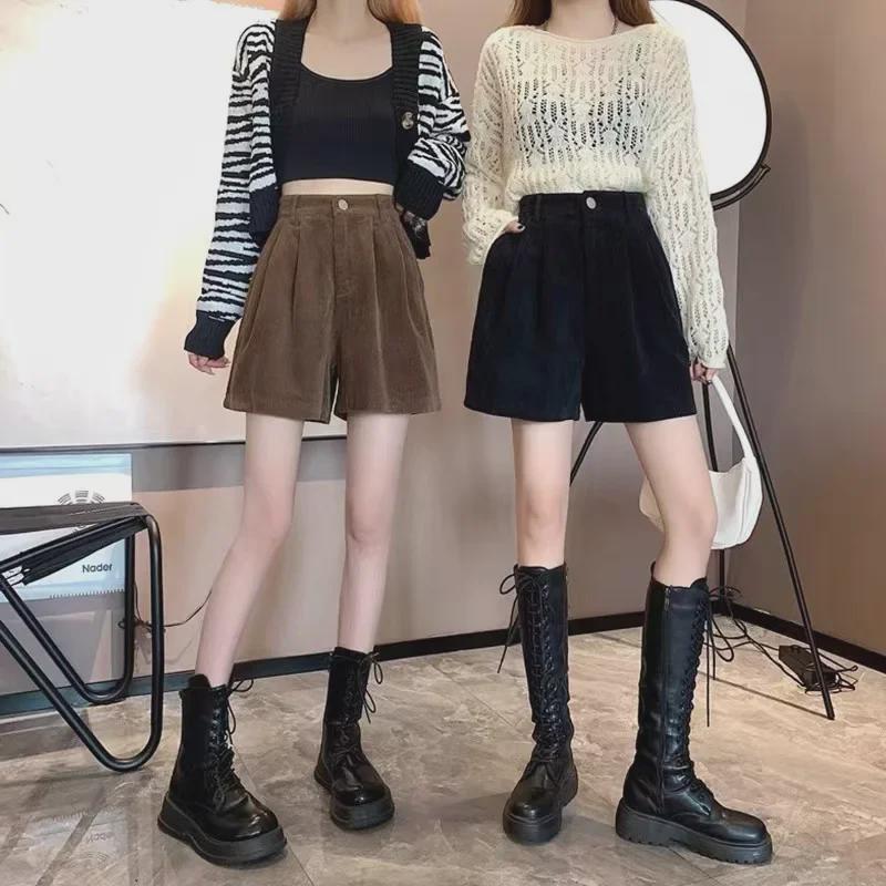 High Waist Corduroy Wide-Leg Shorts: Spring & Autumn 2023 Collection for Women