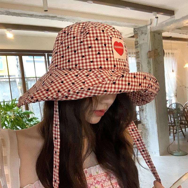 25 New Big Eaves Sunshade Sunscreen Sweet Love Bucket Hat Big Head Circumference Travel Show Washbasin Hat Tide