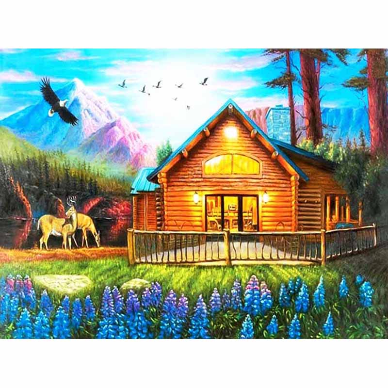 New 5D DIY Diamond Painting Scenic Lodge Diamond Embroidery Scenery Cross Stitch Full Round Drill Home Decor Manual Gift