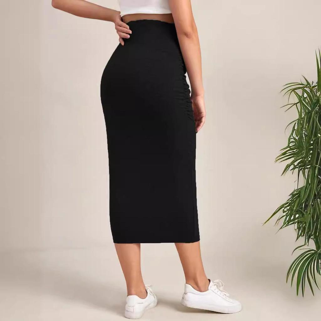 Solid Color High-Waisted Maternity Fashion Skirt - Trendy European & American Style