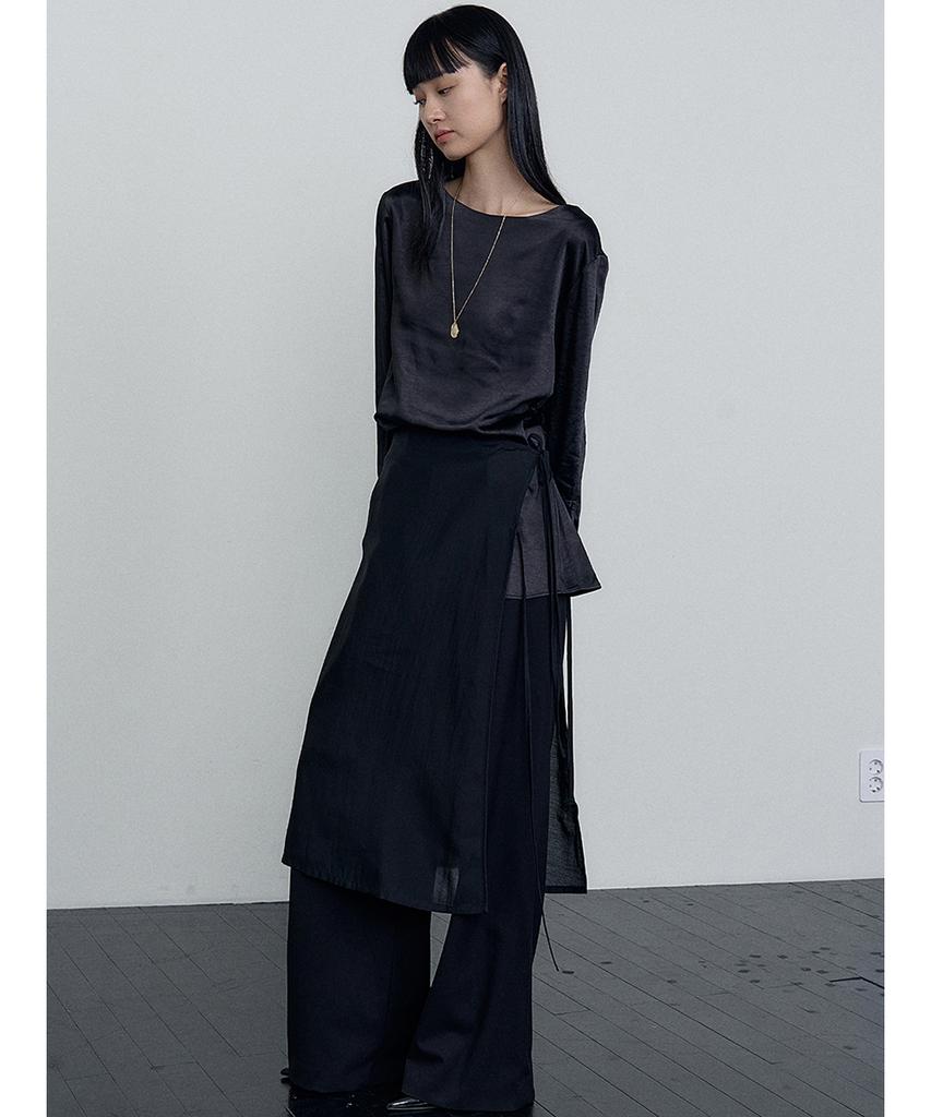 Make A Toast Layered Wide Skirt Pants Black Mbefpa004Bk