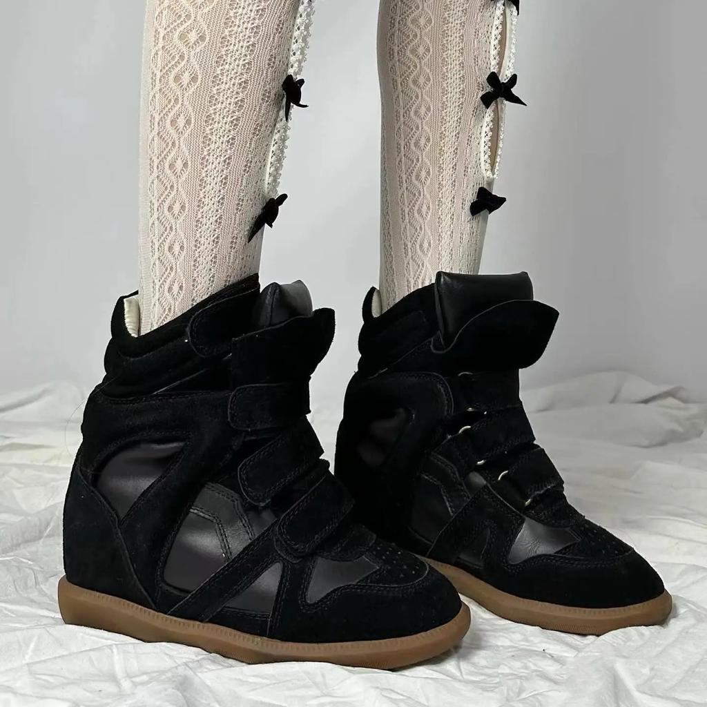 Inner heightening women's shoes short boots new leather high-top shoes small man