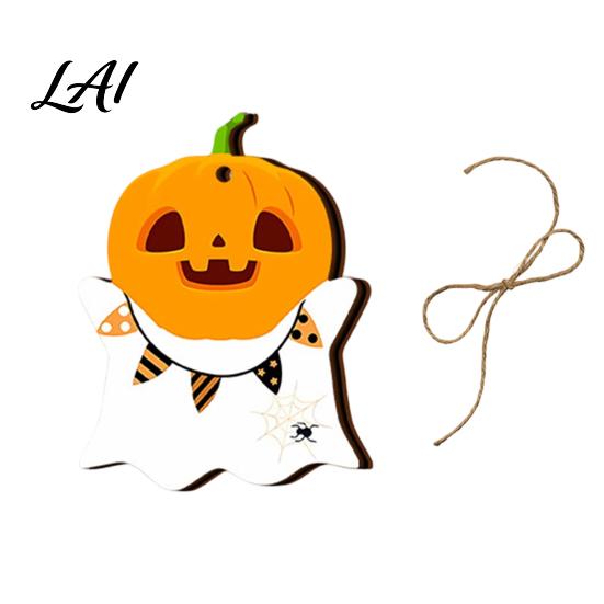 Wooden Halloween Signs Ghost Hanging Sign with Hemp Rope Cute Holiday Wall Art Pendants for Home Party Decorations