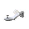 Versatile bow rhinestone cover toe thick heel slippers 2025 summer fashion fairy transparent high heel sandals