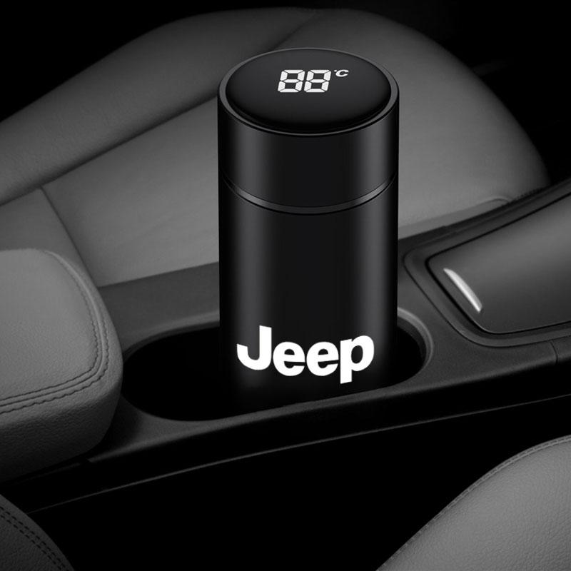 For Jeep Car Smart Display Temperature Thermos Mug Insulated Bottle For Jeep Grand Cherokee wk2 Wrangler JK Lanyard Gladiator