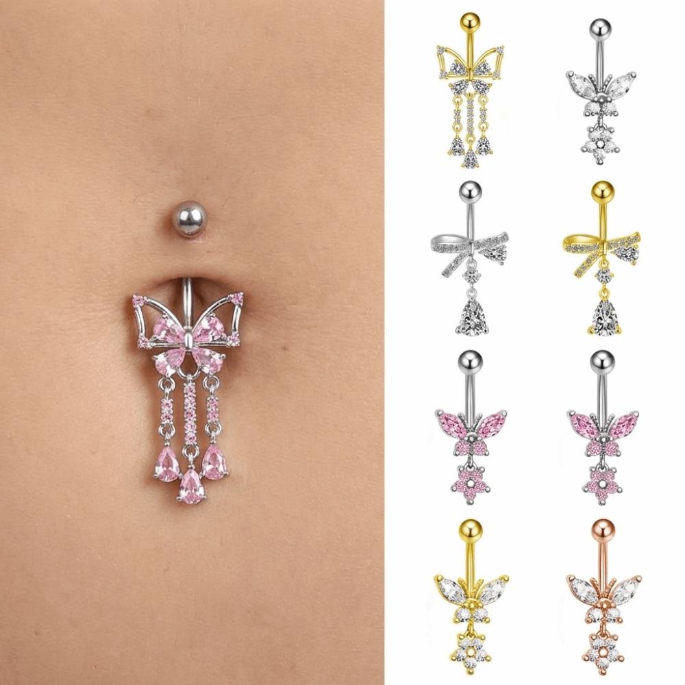 Elegant Dangled Belly Ring Bow Curved Barbell Trendy Butterfly Navel Piercing  Women Jewelry