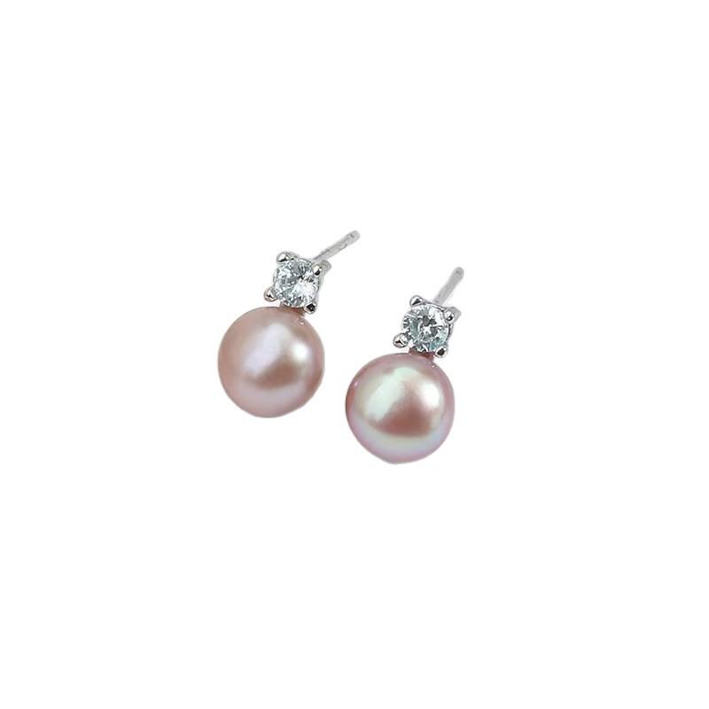 Princess Diana-Style Purple Freshwater Pearl 5A Stud Earrings - Elegant and Exquisite Design for Women