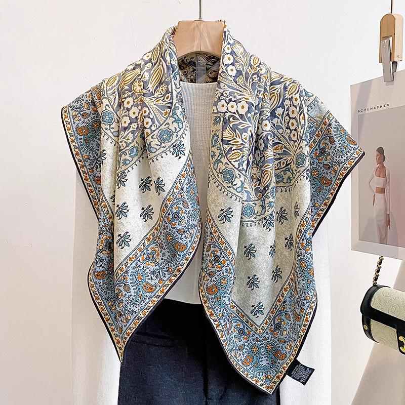 Mulberry silk wool 85 silk wool twilight cloud spring tree large square scarf women s high-end autumn and winter retro shawl silk scarf