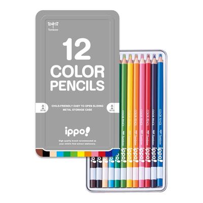 Tombow Colorido 12 para Escola Primária Natural e Lápis, Cores, Alunos, ippo! (Lata Deslizante), Prata, CL-RNAN0412C