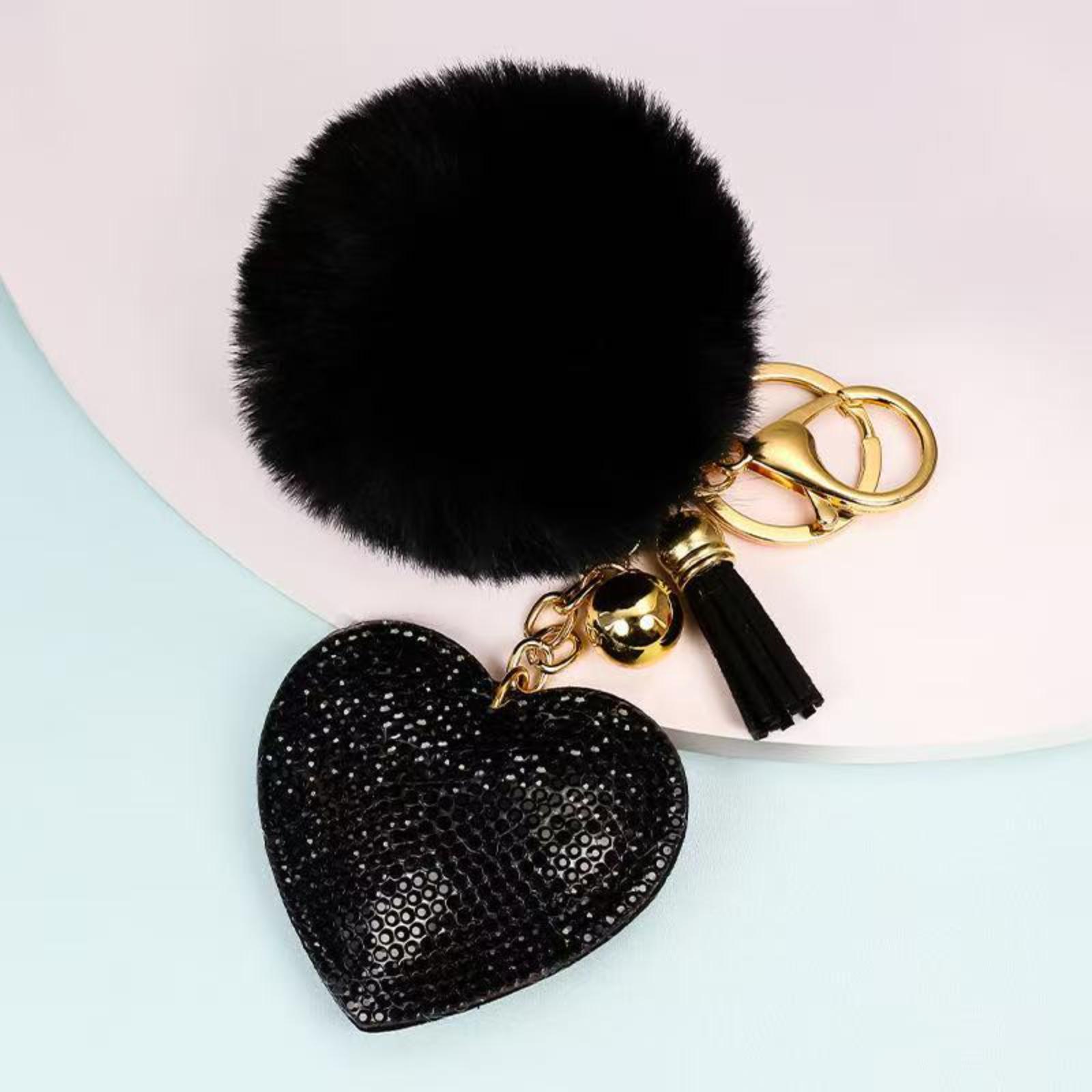 

Heart ,shaped Pom ,pom Keychain Pendant , A Creative And Cute Charm That Can Be Hung Bags And Mobile Phones. One Size чорний