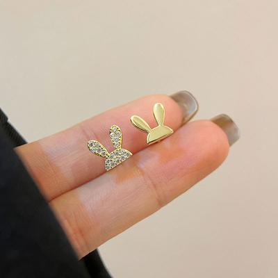 Diamond-inlaid Rabbit Ears with Stud Ears for Women Cute Sweet Little Fresh Ears Delicate and Delicate