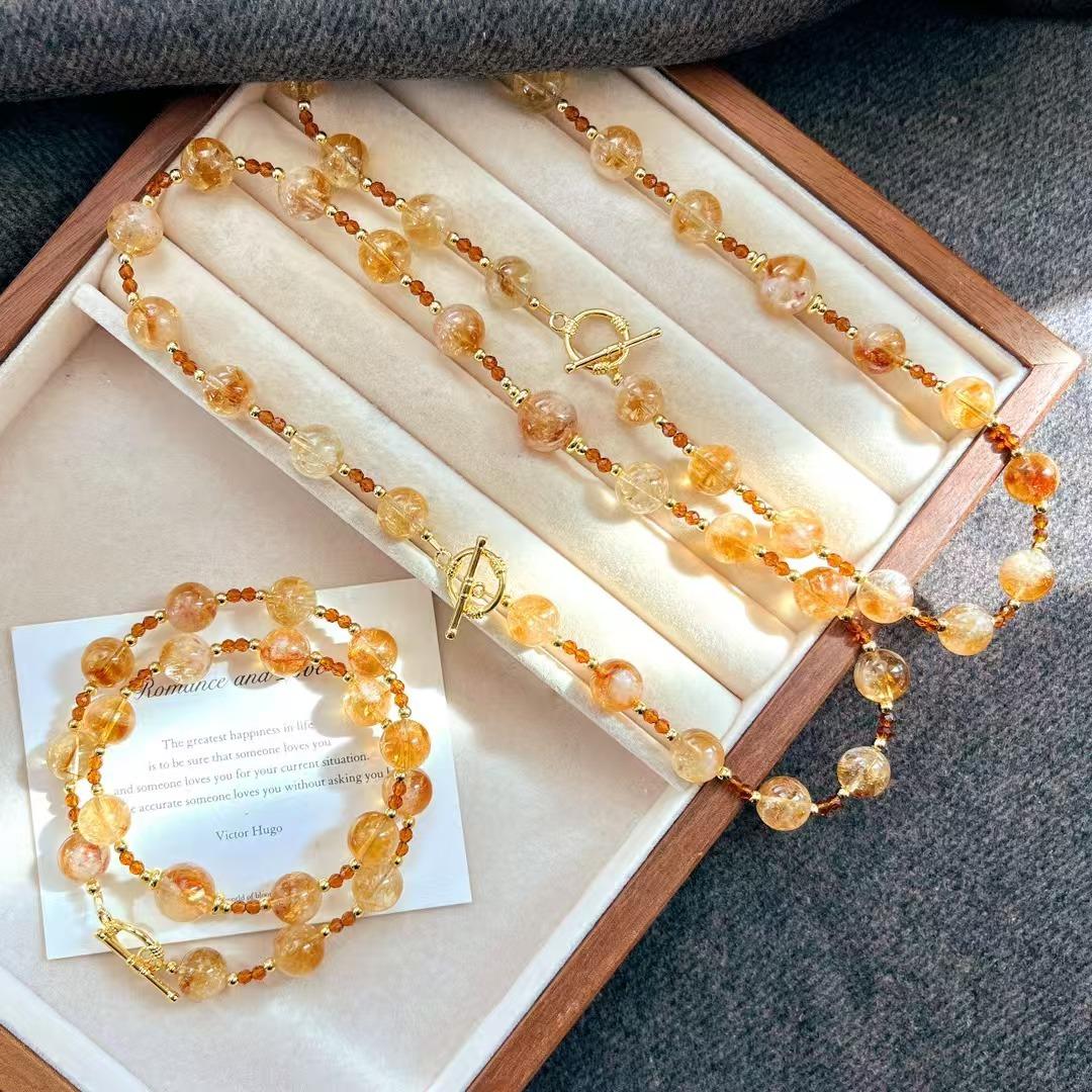 Vintage High Quality Maillard Style Natural Citrine Gypsy Collarbone Chain Necklace