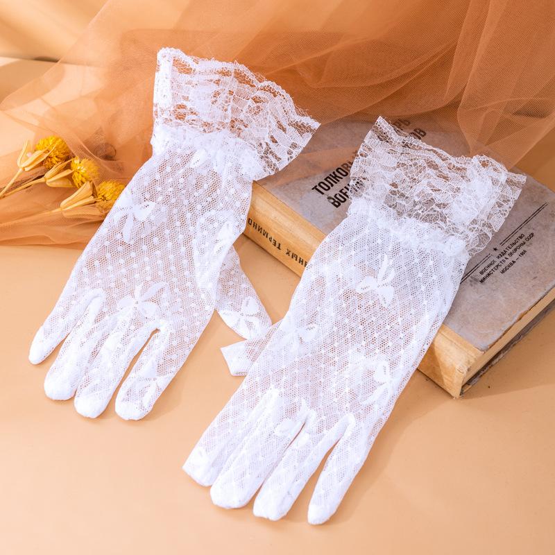

Women s Bow Lace Sun Protection Gloves, UPF 50+ UV Blocking, Breathable Sheer Gloves for Wedding, Party, Driving L білий
