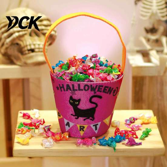 Lightweight Carrying Bag Halloween Trick or Treat Bucket for Kids, Pumpkin Face Ghost Bat Cat Candy Snack Basket, Holder with Handle Party Favors