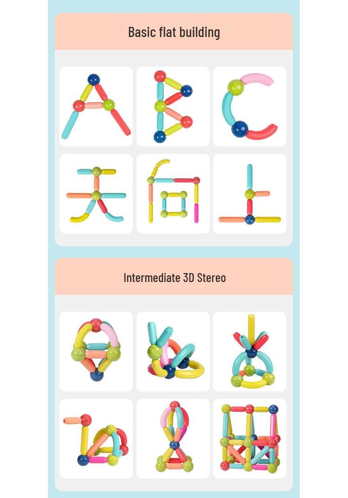 3D Magnetic Rod Building Blocks for Kids - Strong Magnet Puzzle Toy for Boys
