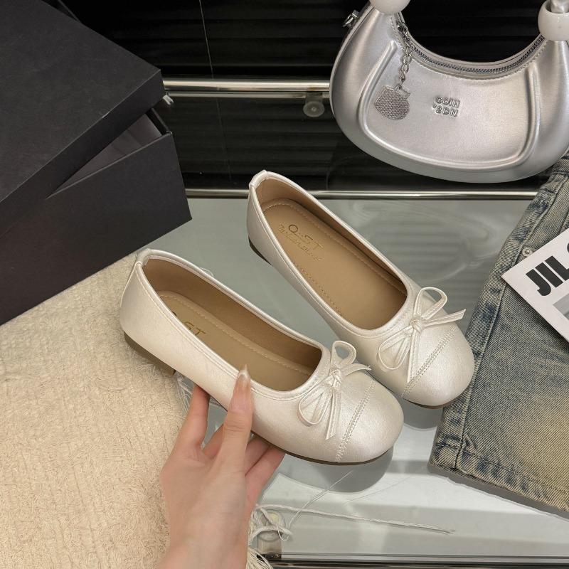 Neue sanfte Dameneinzel schuhe 2 neue elegante Schleife runde Spitze leichter Mund Rock