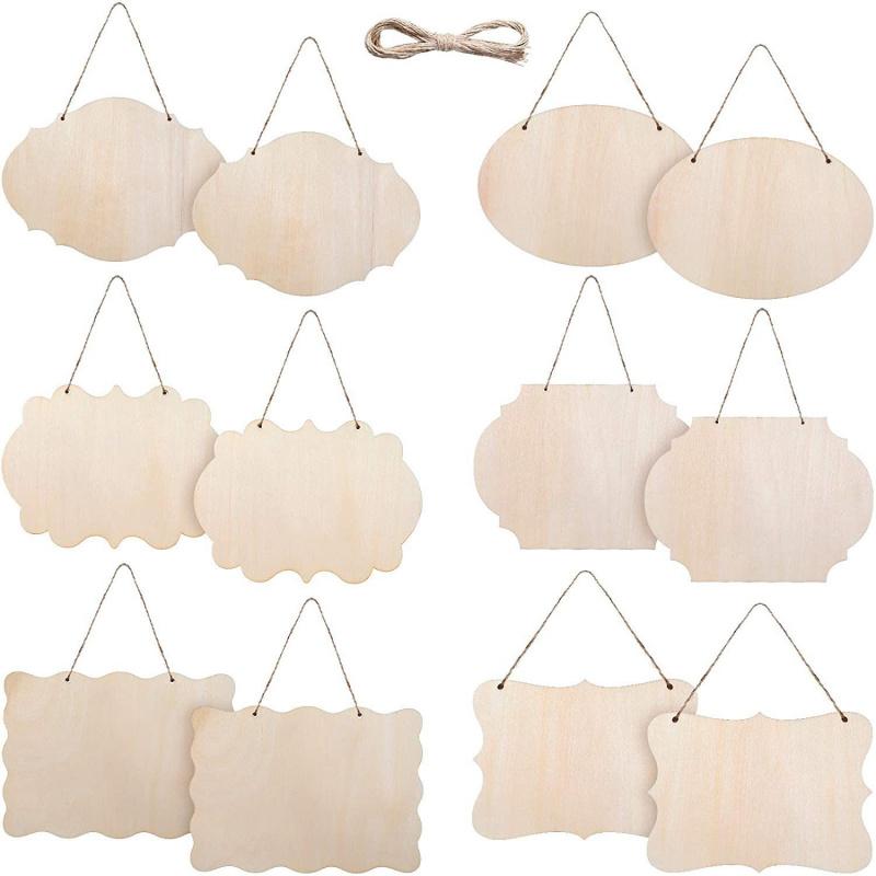 12pcs Unfinished Wooden Craft Blank Hanging Sign DIY Wooden Rectangular Painting Writing Wedding Plaque