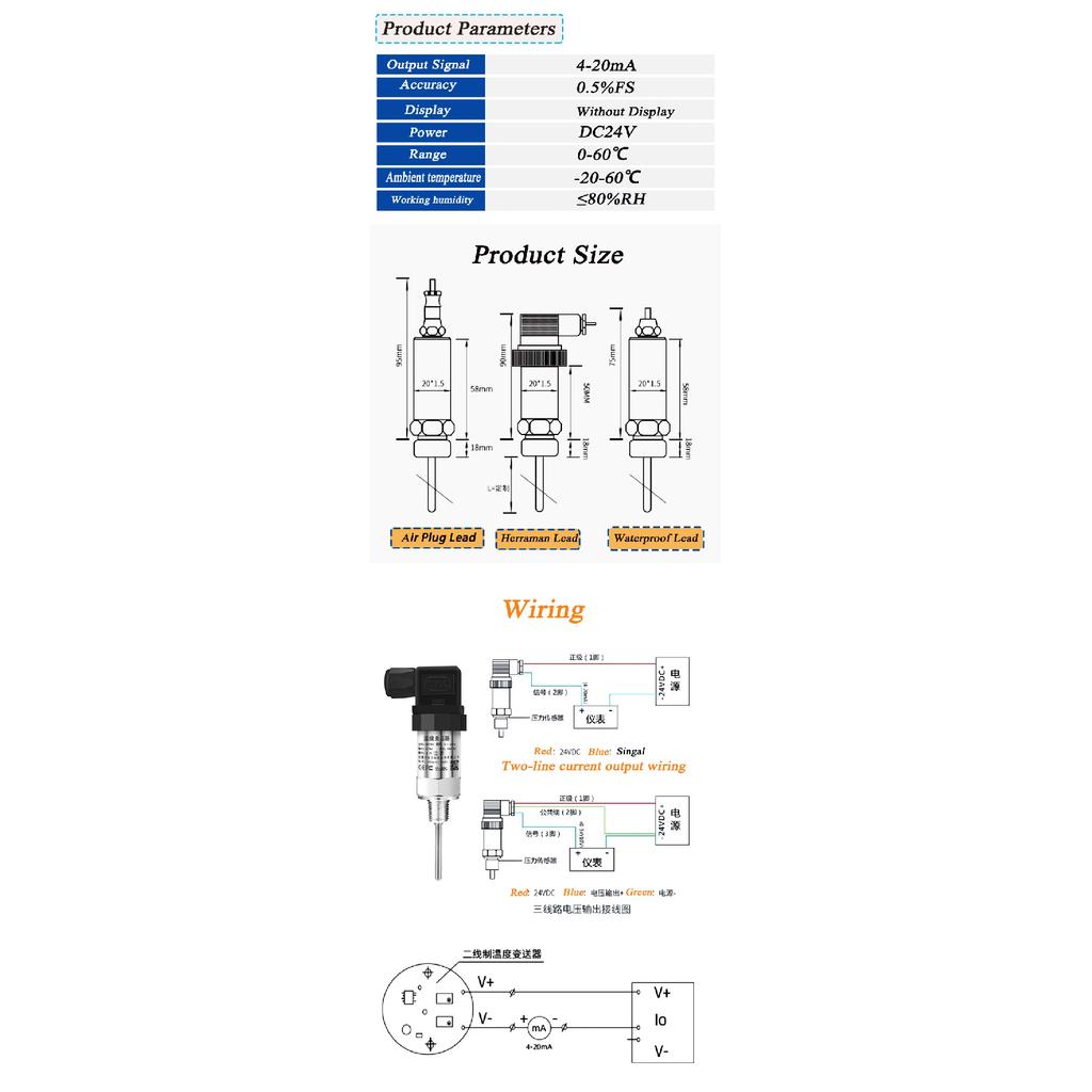 LCD Integrated Temperature Transmitter PT100 -50-300C Thermal Resistance Sensor 4-20mA RTD Temperature Sensor 0-10V