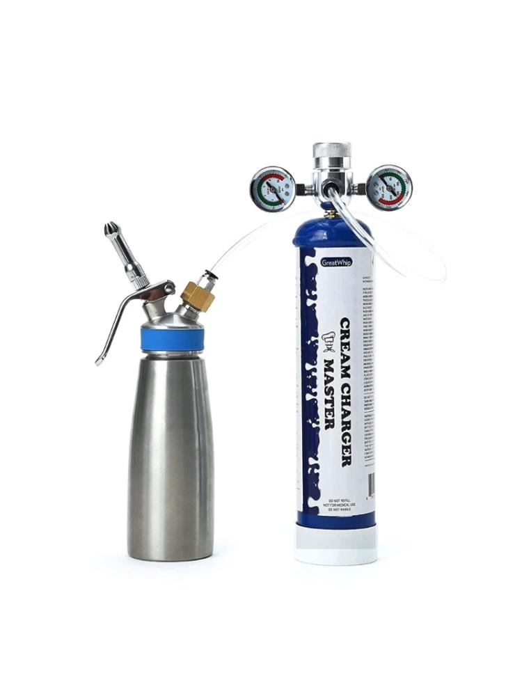 Pressure Regulator Valves with Hose Line and Adapter for Whipped Cream Chargers 0.95Liter 580g Tank M11 Thread Universal