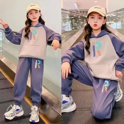 Mädchen Hoodie Trainingsanzüge, Pullover mit Buchstabenaufdruck, Baumwoll-Pullover mit Taschen, Modische Freizeit-Kinder-Sportbekleidung