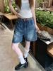 2025 Summer Women's Retro Blue High Waist Straight Leg Jeans - Versatile Petite Five-Point Shorts