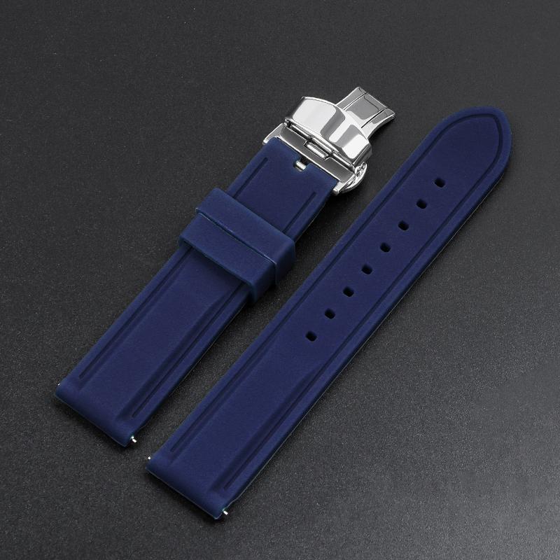 18mm 20mm 22mm 24mm Watch Band Strap Sport Rubber Silicone Watchband Stainless Steel Butterfly Buckle Watch Accessories
