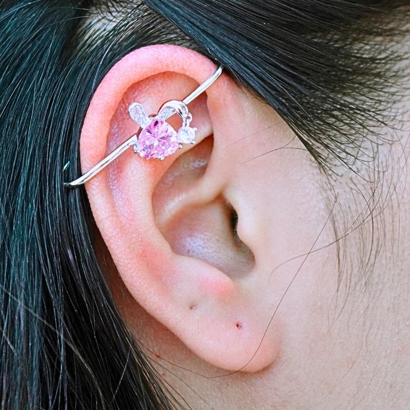 Hot Sale Trendy Women's 63mm 2.5g Long Barbell Industrial Piercing Jewelry Stud Earrings Zircon Alloy S925 Silver Bow Shape