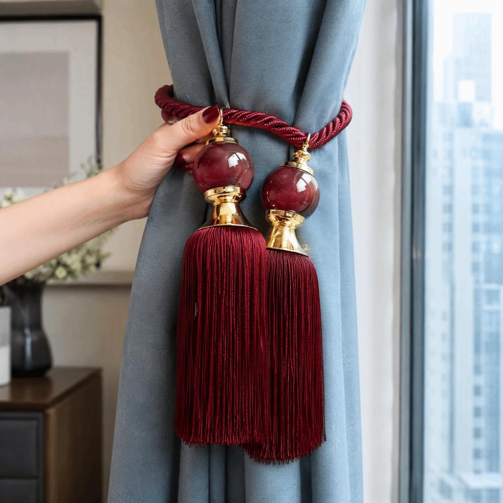 2Pcs Set Handcrafted Braided Curtain Tieback Tassel Fringe Tassel Curtain Tieback  Window Decoration