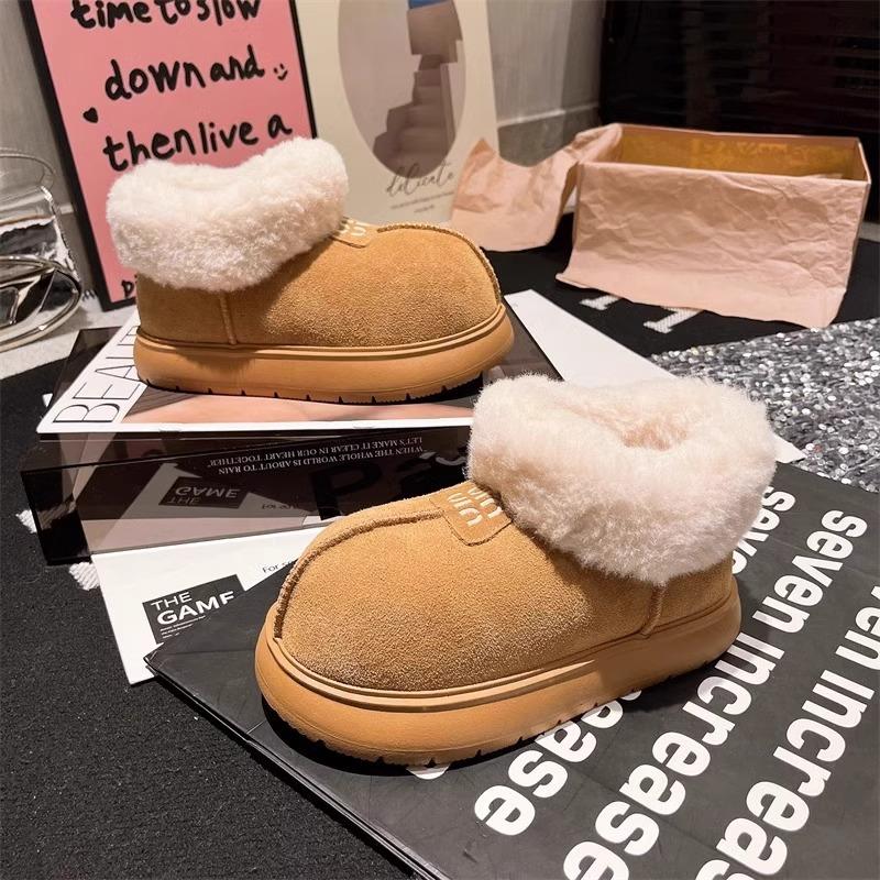 Fur integrated warm bread cotton shoes platform short boots ugly cute big head snow boots women's 2025 new winter