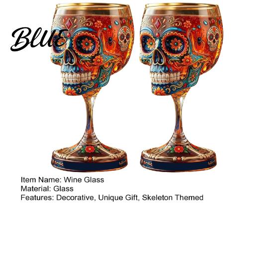 Themed Party Wine Glass Gothic Skull Glass Hand Painted Skeleton Goblet Day of The Dead Altar Accessory Decor Unique Bar Gift for Halloween Luxury