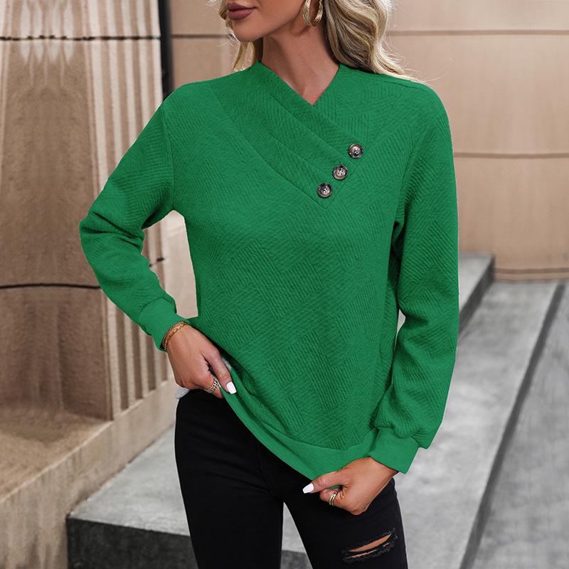 2026 Autumn Casual V-Neck Long Sleeve Jacquard Solid Color Women's Hoodie