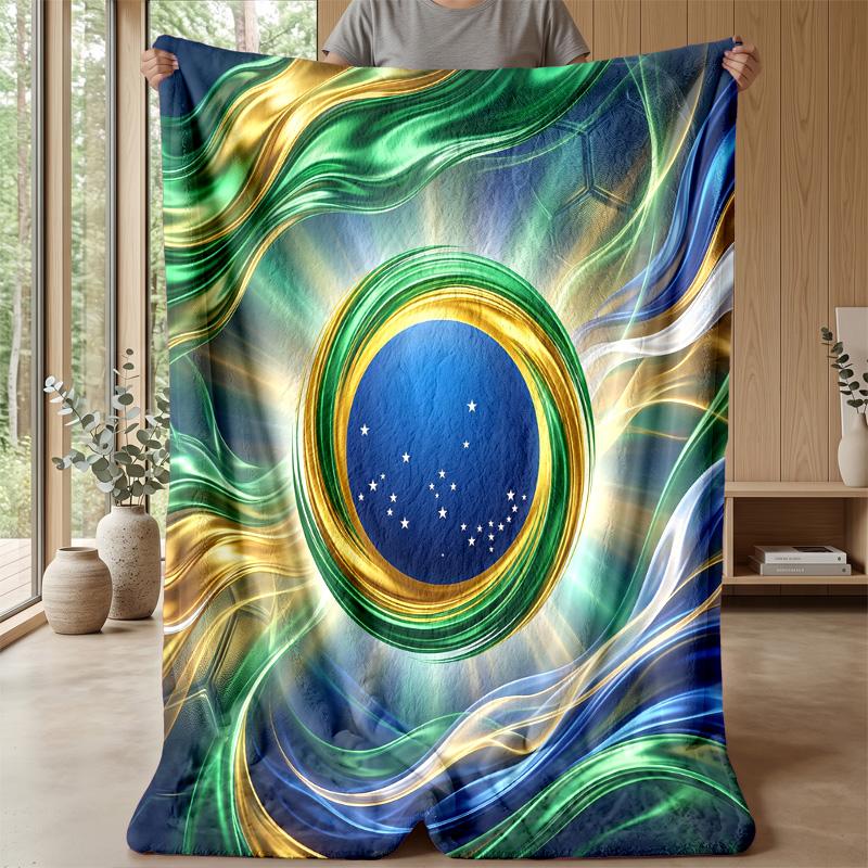 Brazil Football Printed Flannel Blanket Skin Friendly Warm Decorative Throw for Indoor Couch Bed Daily Use