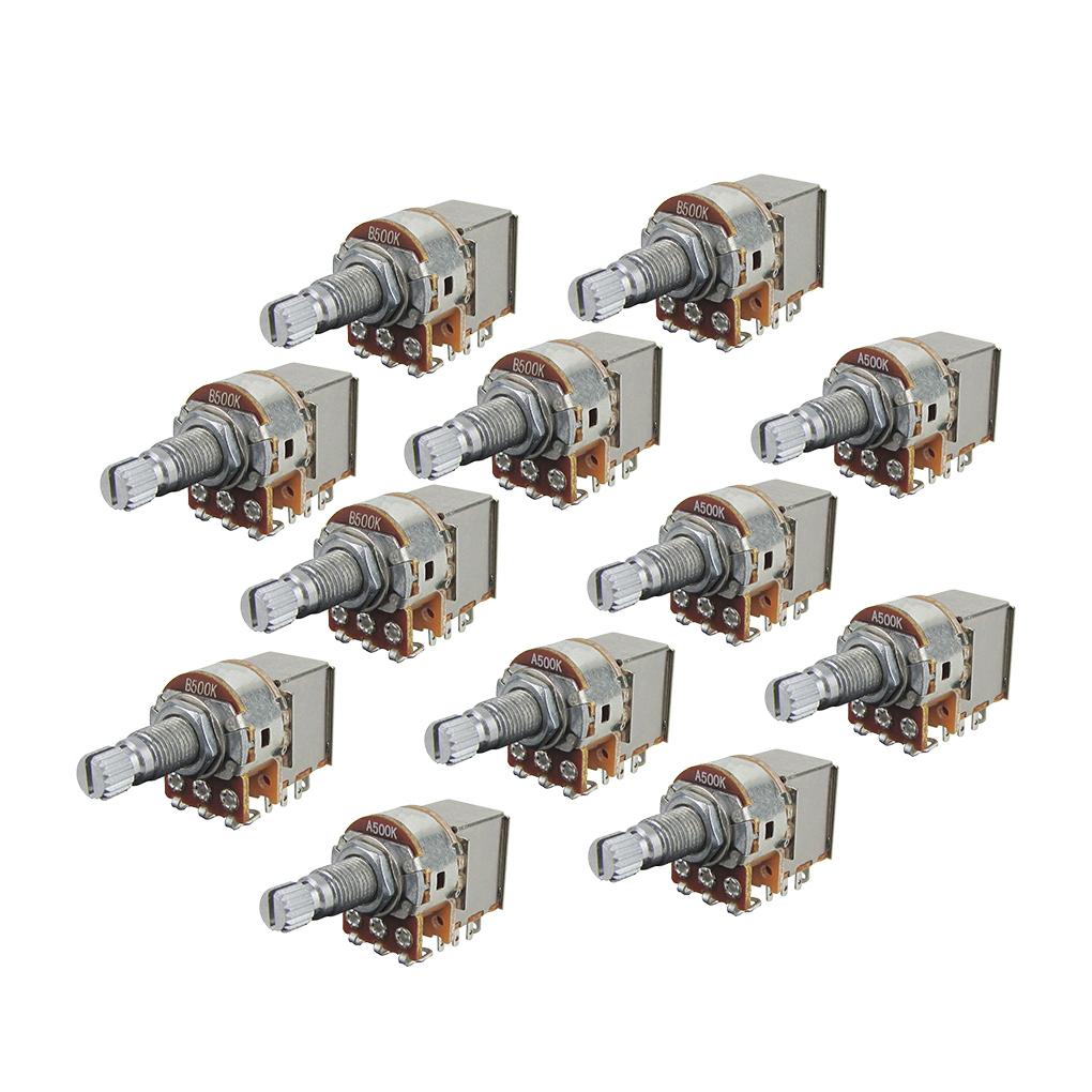 FLEOR 12PCS Push Pull Guitar Potentiometers Long Shaft Pots 18-Spline 500K/250K Choose